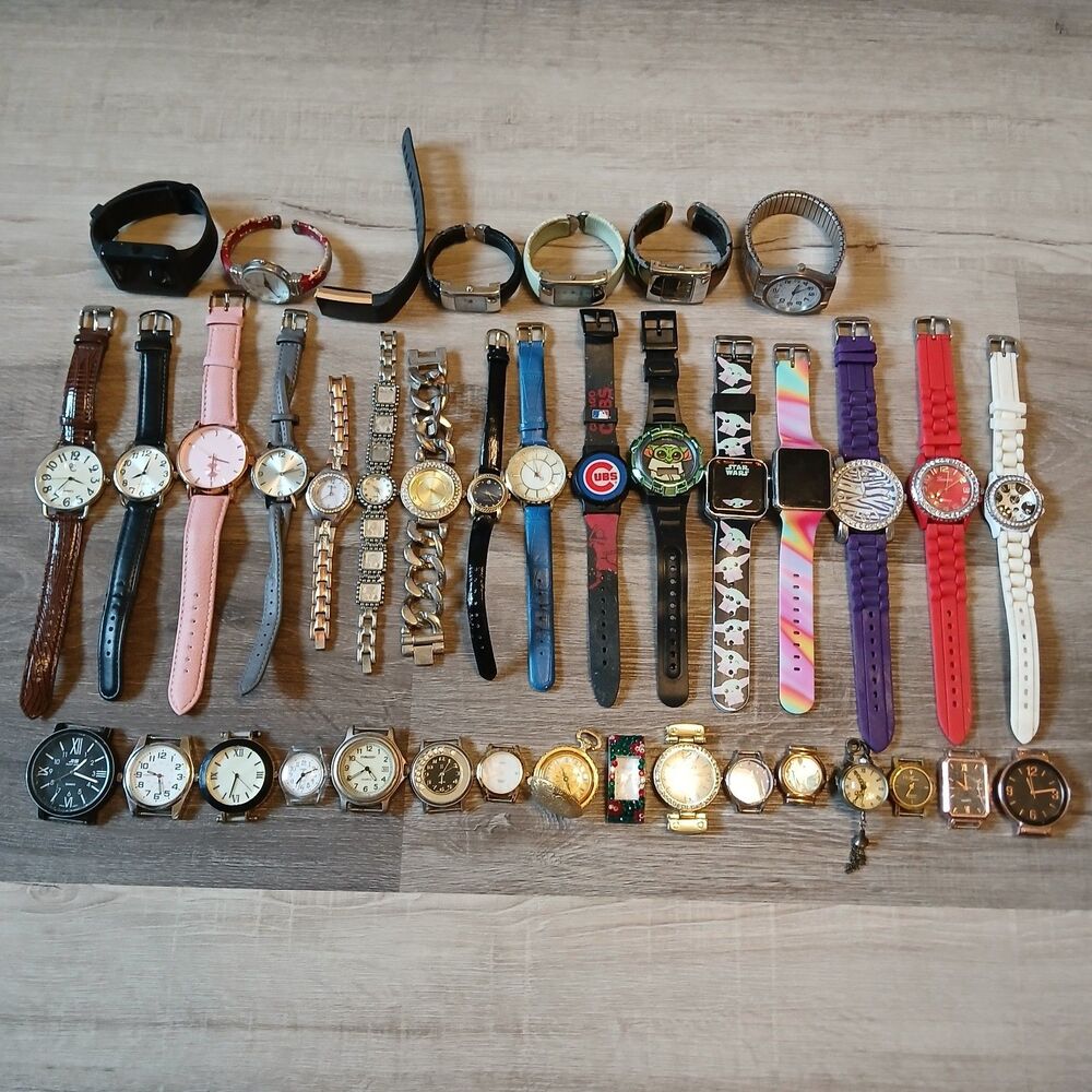 Huge Watch Lot of 35+ Mixed Brands Vintage & Modern Parts/Repair Untested-Box 10